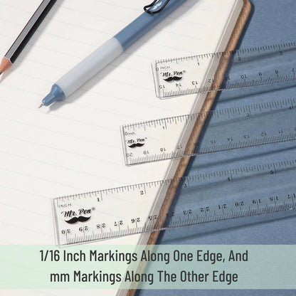 Clear Plastic Rulers Set (3-Pack): 6", 8", 12" - Metric & Inch