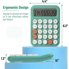 Mechanical Calculator with 12-Digit Large LCD Display, Earthy Green Finish, and Round Keys