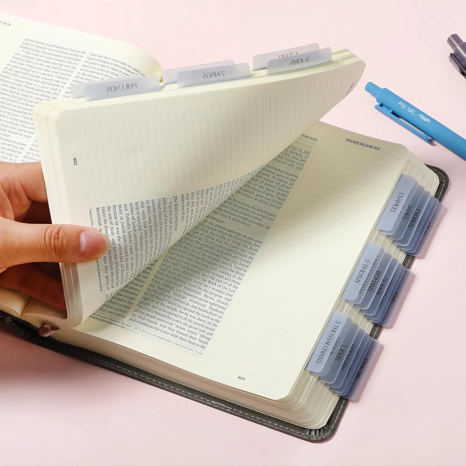 Mr. Pen Bible Tabs - 75 Transparent Dusty Blue Laminated Tabs for Women and Men