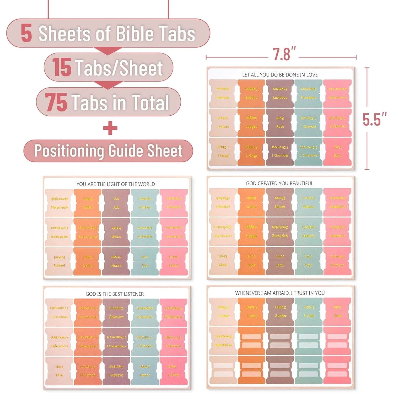 Mr. Pen Bible Tabs - 75 Gold Embossed Laminated Tabs, Spring Palette Design for Men & Women