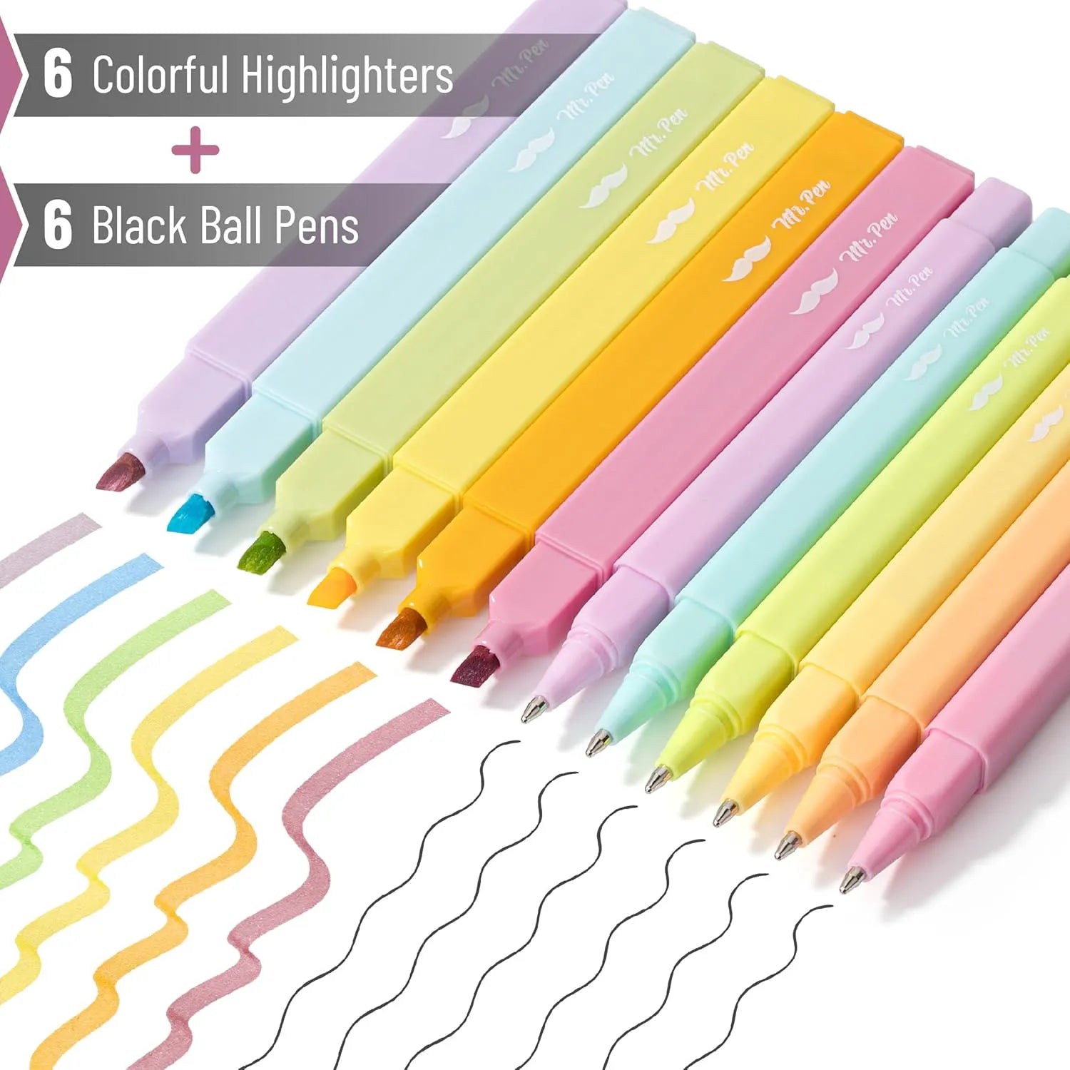 12-Pack Aesthetic No-Bleed Highlighters & Pens for Bible Study, Pastel Colors, Black Ink