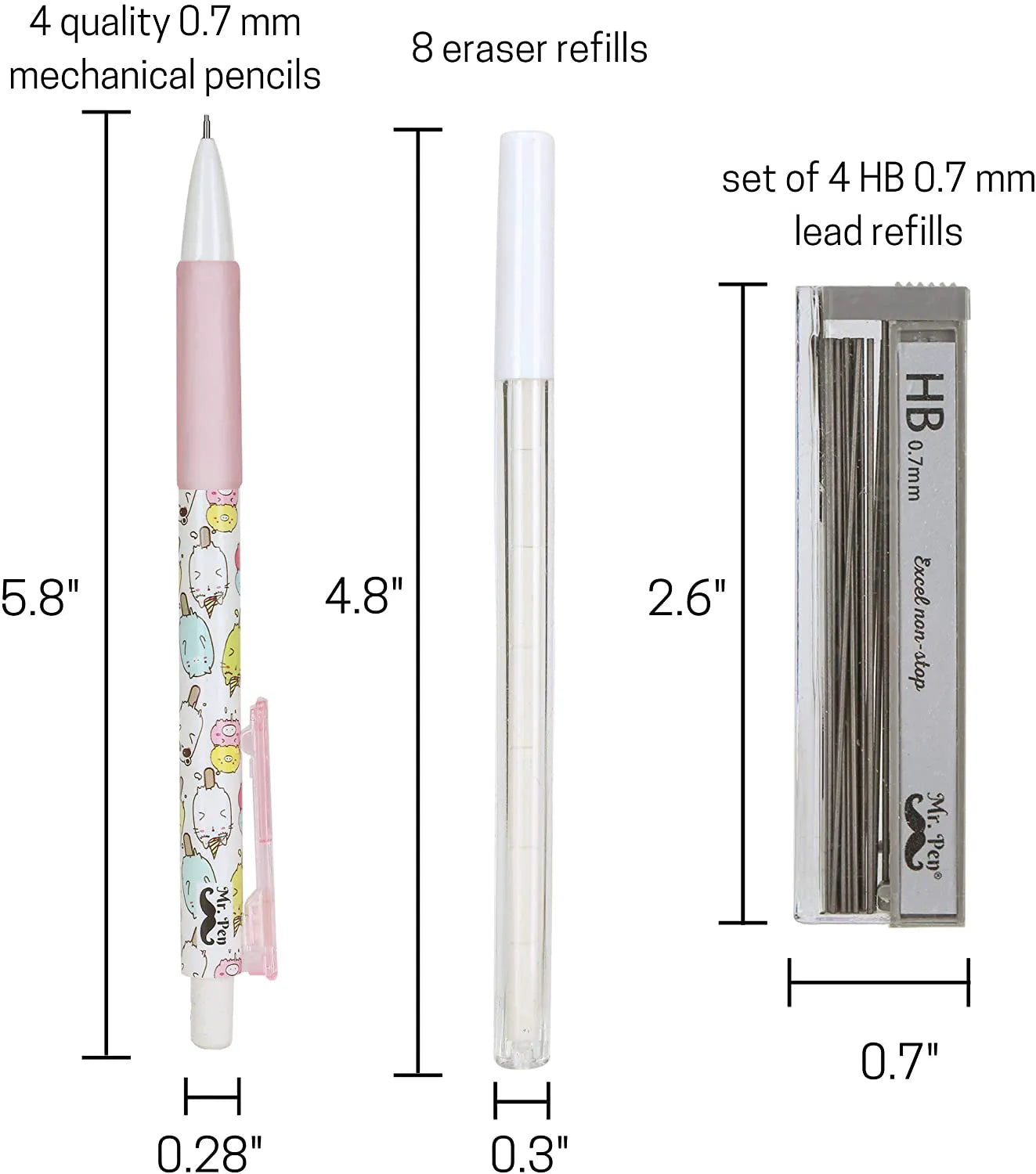 Cute Mechanical Pencil Set with 0.7mm Lead and Erasers (16 Pieces)