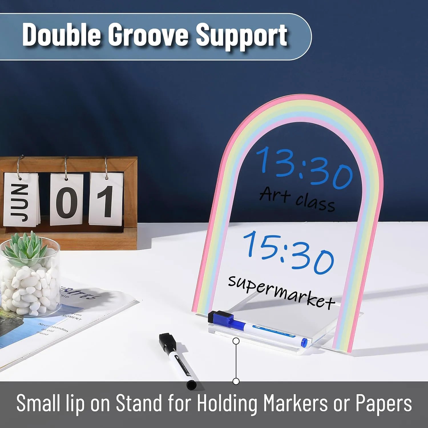 Mr. Pen Clear Acrylic Board with Stand, 11.8" x 9", 3 Markers, Rainbow Theme, Desk Dry Erase Board