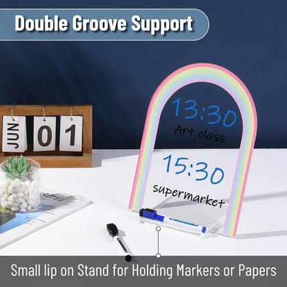 Mr. Pen Clear Acrylic Board with Stand, 11.8" x 9", 3 Markers, Rainbow Theme, Desk Dry Erase Board