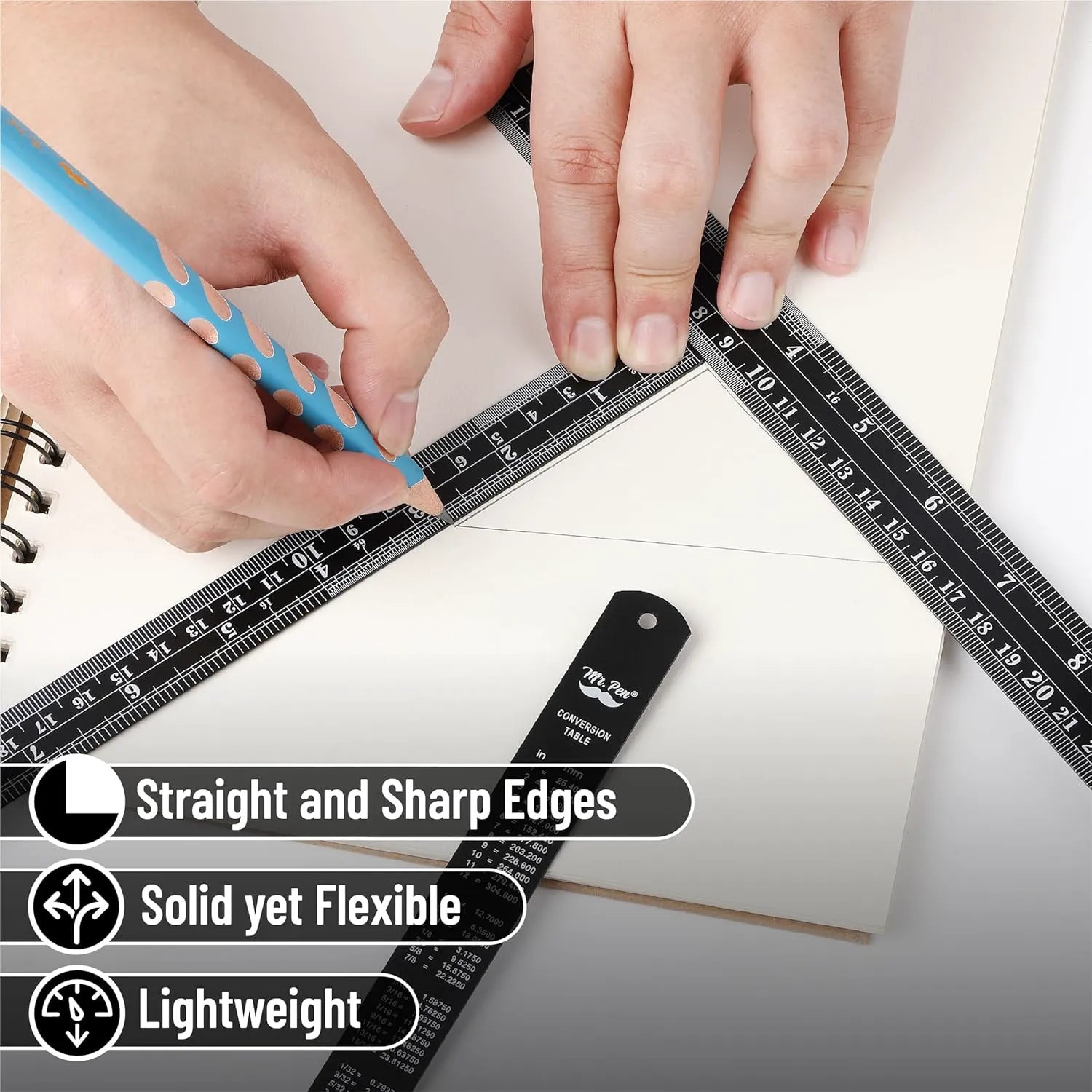 Stainless Steel Ruler Set (4 Pack) – 6, 8, 12, 14 Inches with Metric & Inch Markings