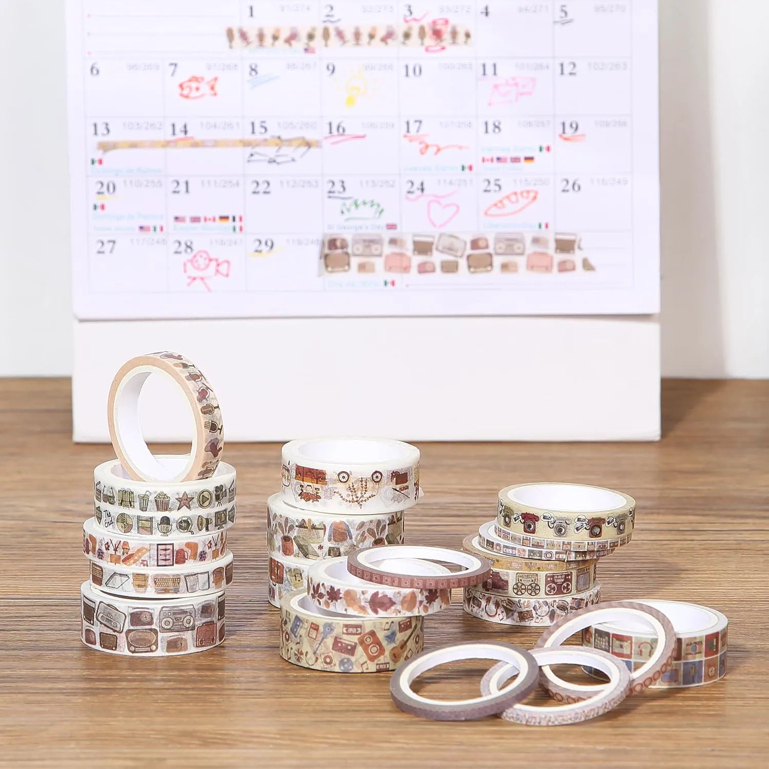 Retro Icon Washi Tape Set - 21 Rolls, Assorted Widths