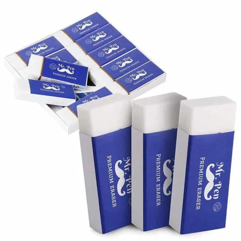 Large Block White Pencil Erasers for School, 10 Pack, Latex Free