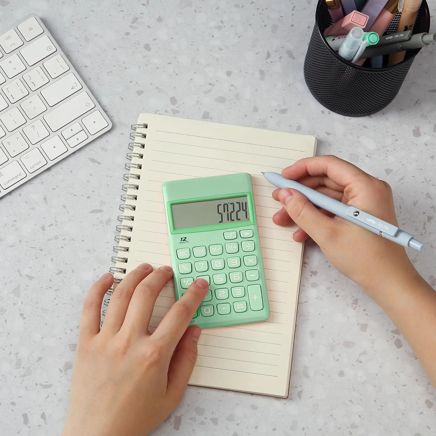 Pastel Green Solar Handheld Calculator with 12-Digit Display