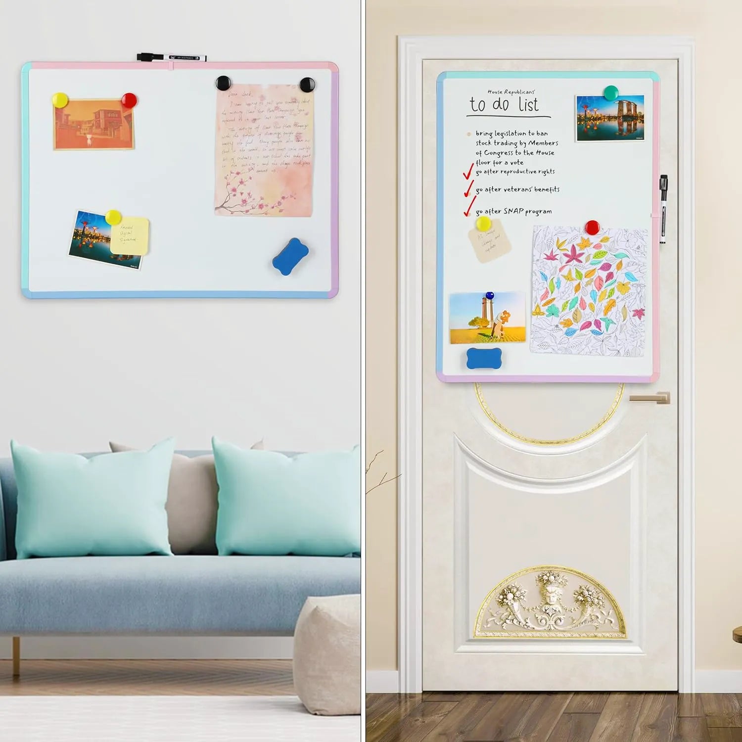 Colorful Framed Dry Erase Board for Wall, 18" x 24", Includes Marker