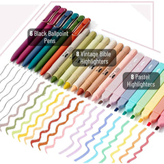 Bible Journaling Kit (28 Pieces) with Case, No-Bleed Pens, Highlighters & Tabs