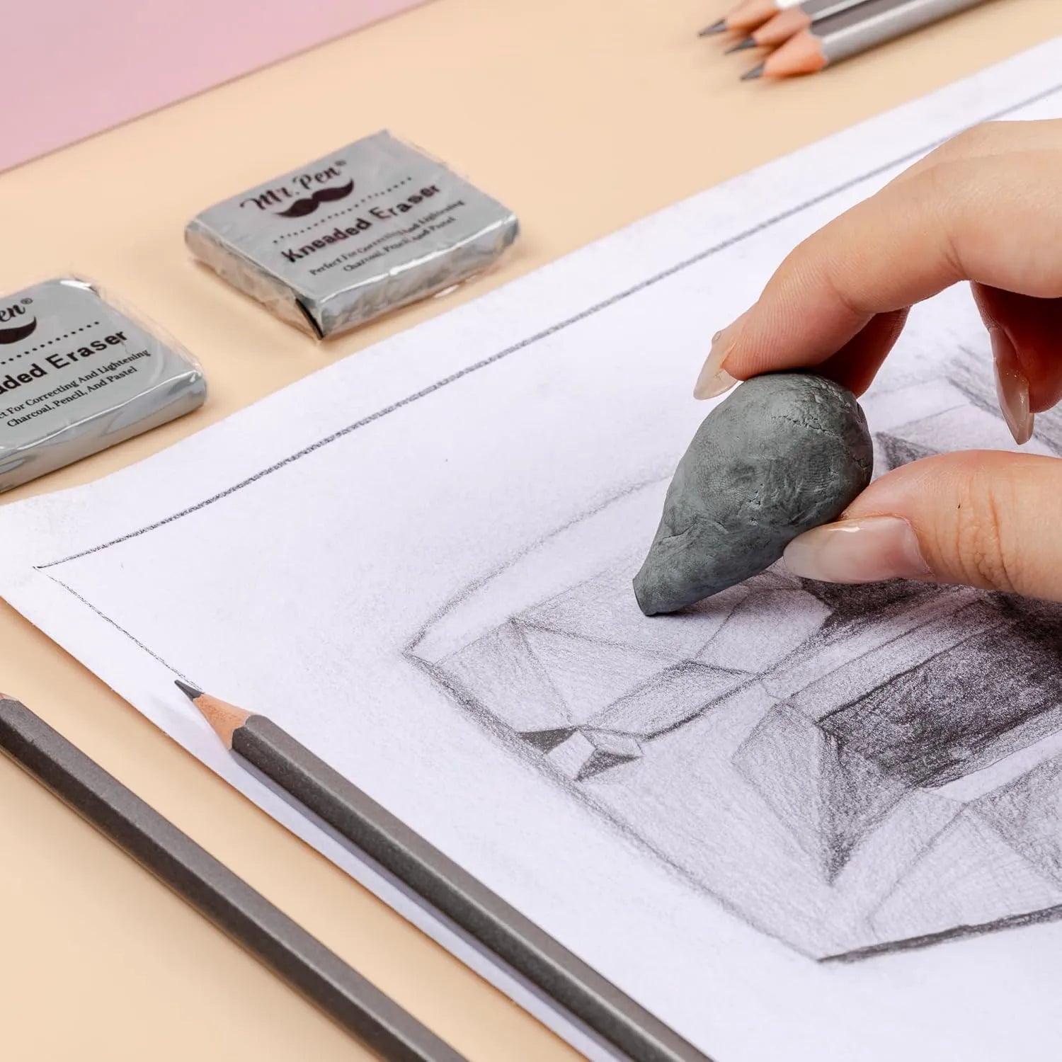 Mr. Pen Kneaded Eraser, 3 Pack, Grey, 1.44" x 1.36" - Artists' Art Eraser