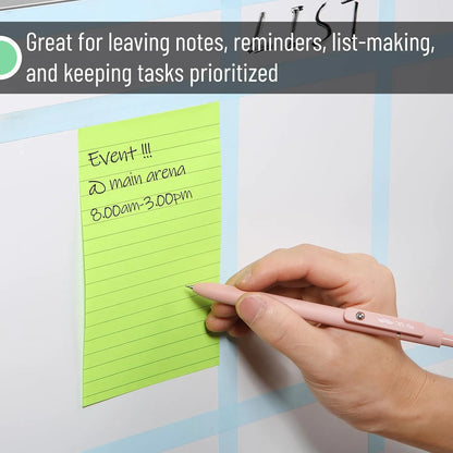 Lined Sticky Notes 4x6, 6 Pads, 360 Sheets, Assorted Colors