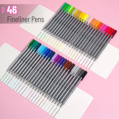 Bulk Fineliner Pens - 46 Pack, 0.4mm Fine Tip, Assorted Colors