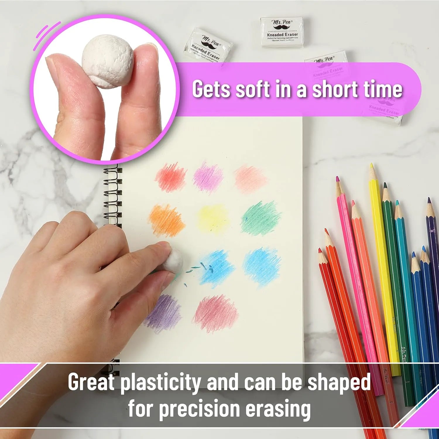 White Kneaded Erasers (12 Pack) - Moldable Art Erasers for Artists