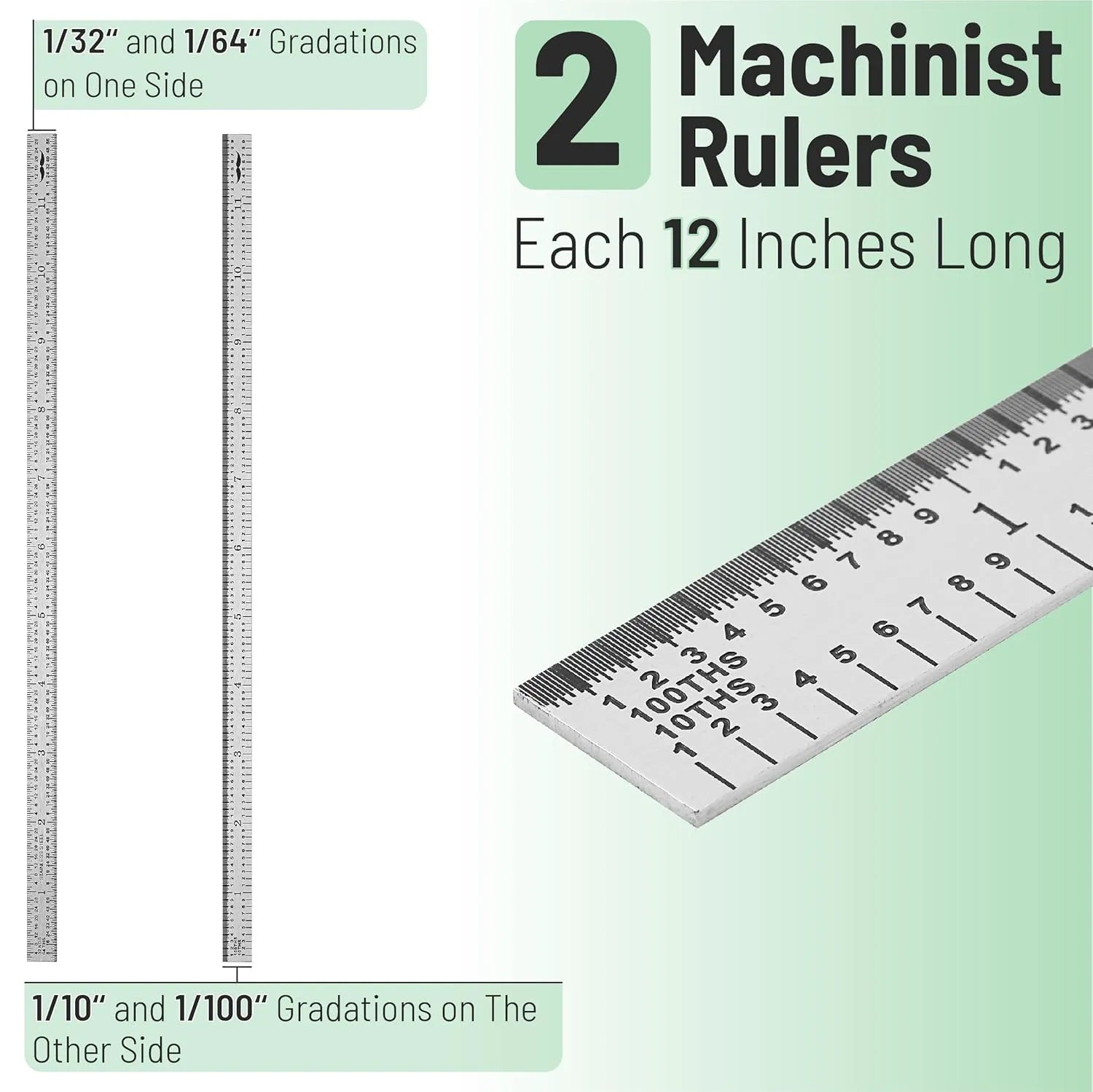 12-Inch Machinist Ruler (2-Pack) - Stainless Steel with 1/10, 1/100, and 1/32 Graduations