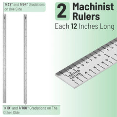 12-Inch Machinist Ruler (2-Pack) - Stainless Steel with 1/10, 1/100, and 1/32 Graduations