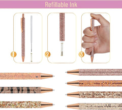 Mr. Pen Fancy Pens for Women - 7 Rose Gold Glitter Ballpoint Pens with 10 Refills, 1.0mm Black Ink, Cute Journaling Pens
