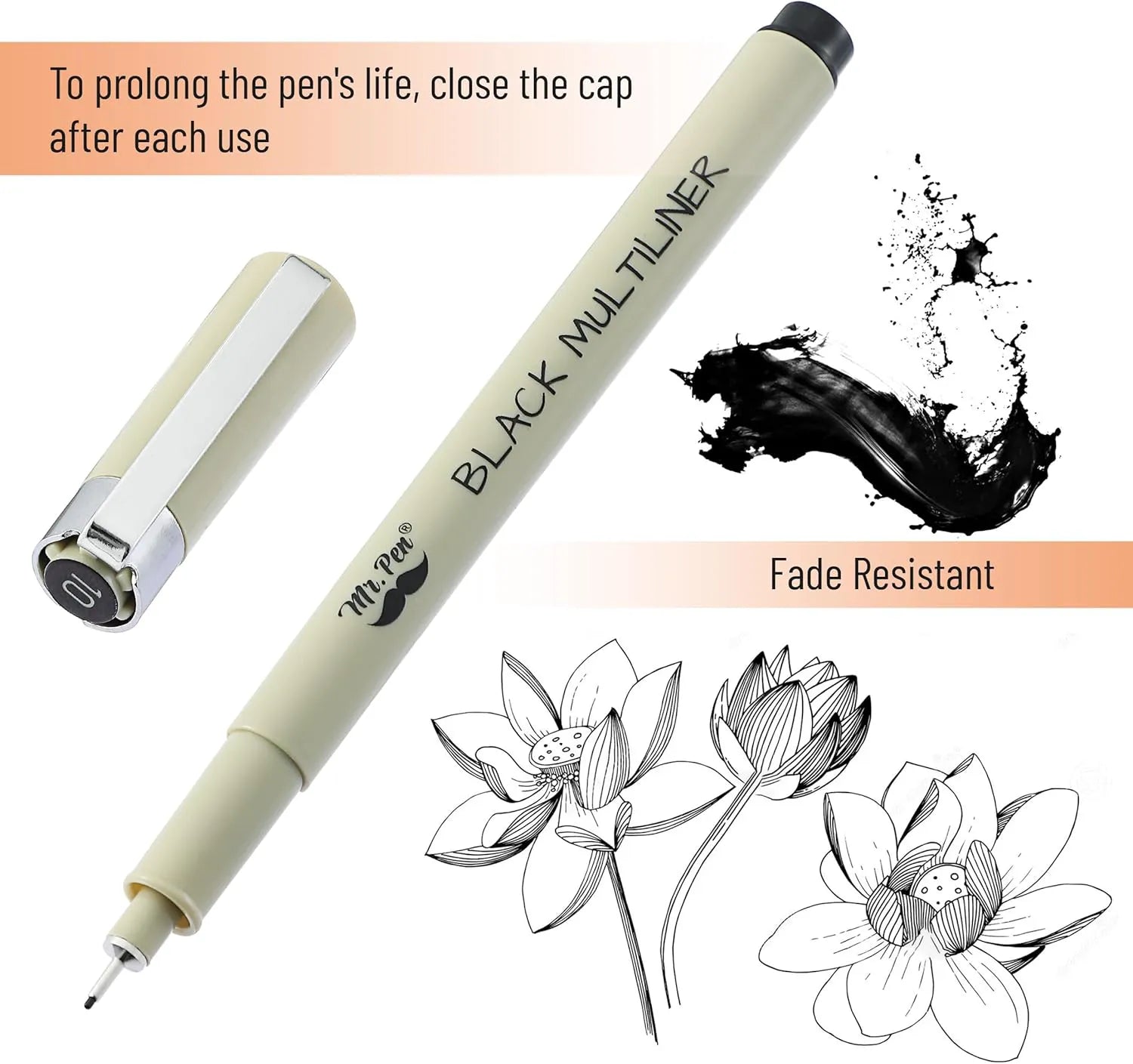 Black Fineliner Pens for Drawing, 0.3mm Tip, 12 Pack