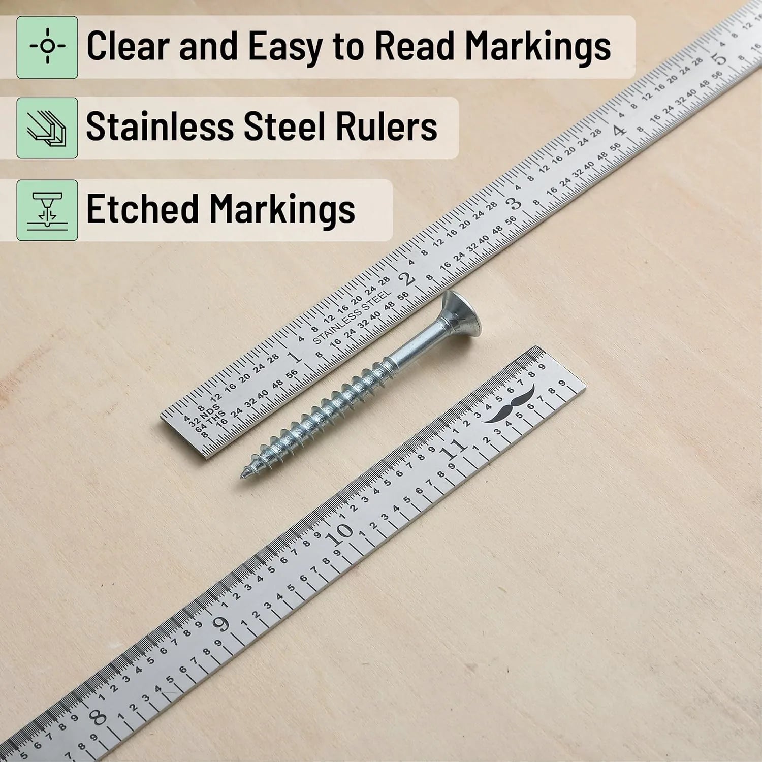 12-Inch Machinist Ruler (2-Pack) - Stainless Steel with 1/10, 1/100, and 1/32 Graduations