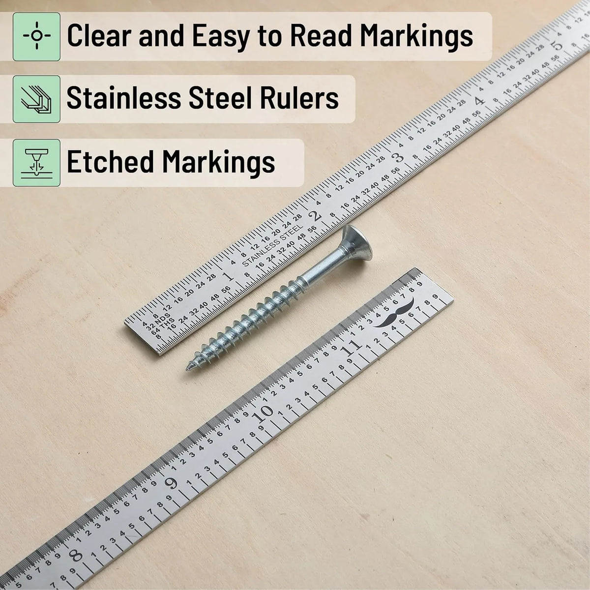 12-Inch Machinist Ruler (2-Pack) - Stainless Steel with 1/10, 1/100, and 1/32 Graduations