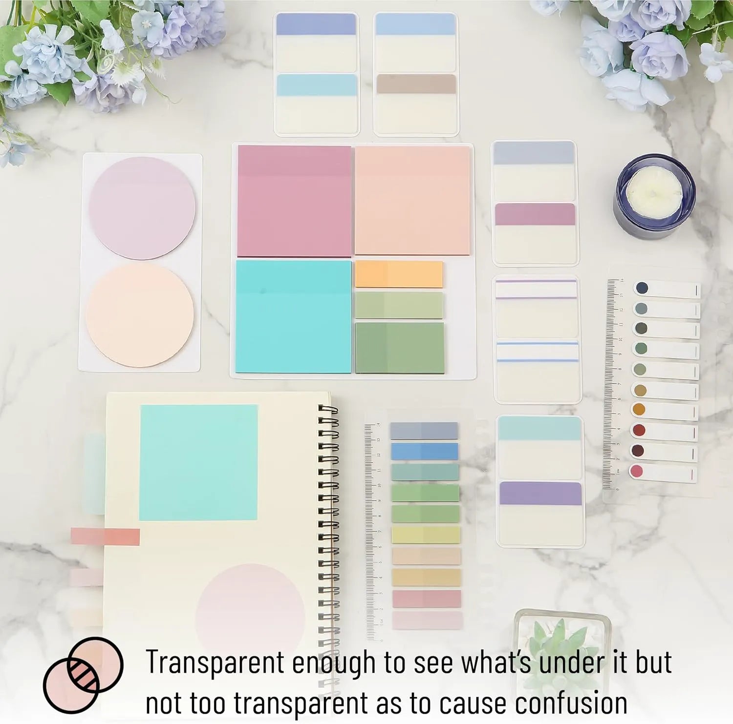 Mr. Pen Transparent Sticky Notes Set - 1000 Colorful Sheets, Giftable