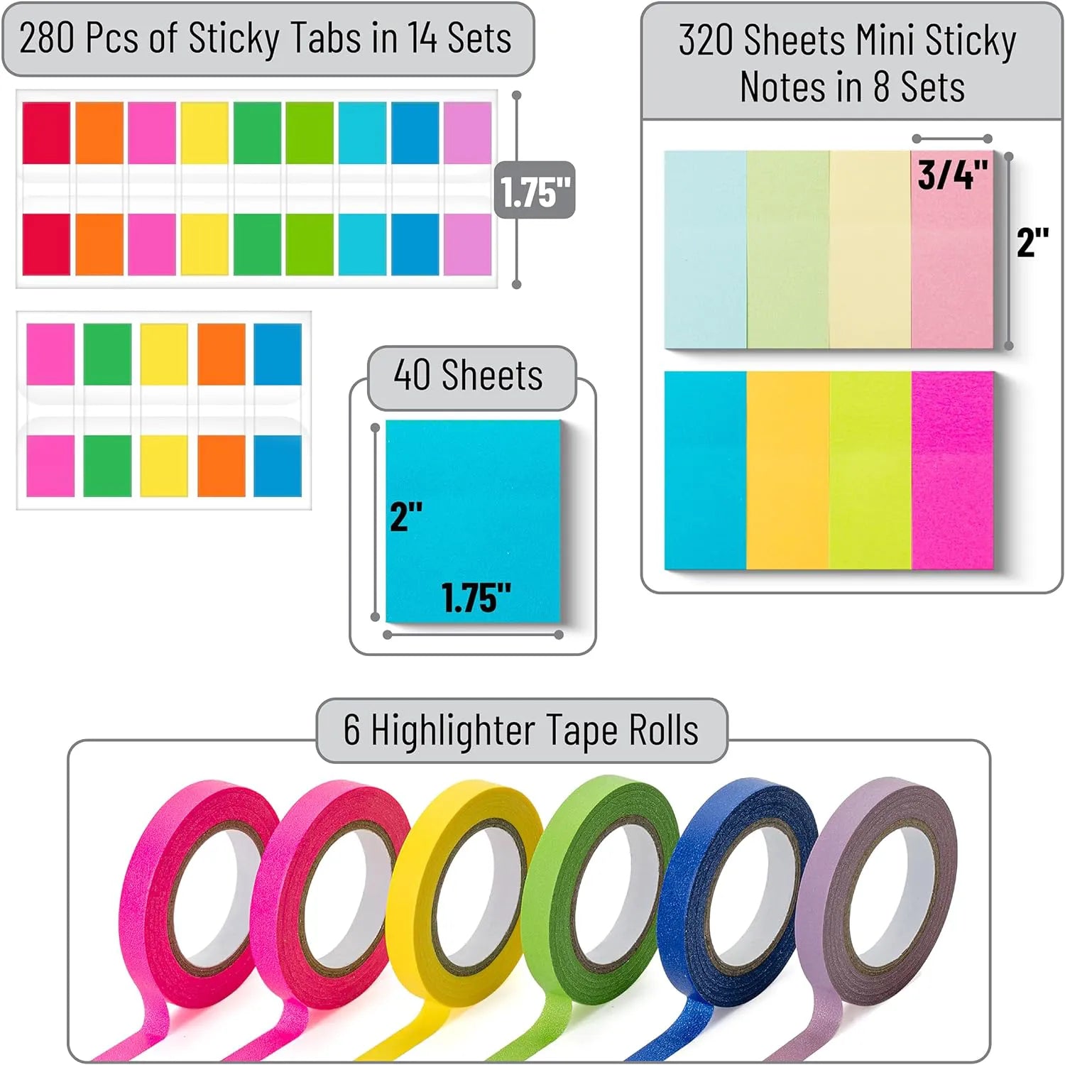 280-Piece Annotation Kit with Sticky Tabs, Mini Notes, and Highlighter Tape