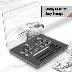 Metal Mechanical Pencil Set with 0.5 & 0.7mm Leads and 80 Refills in Case