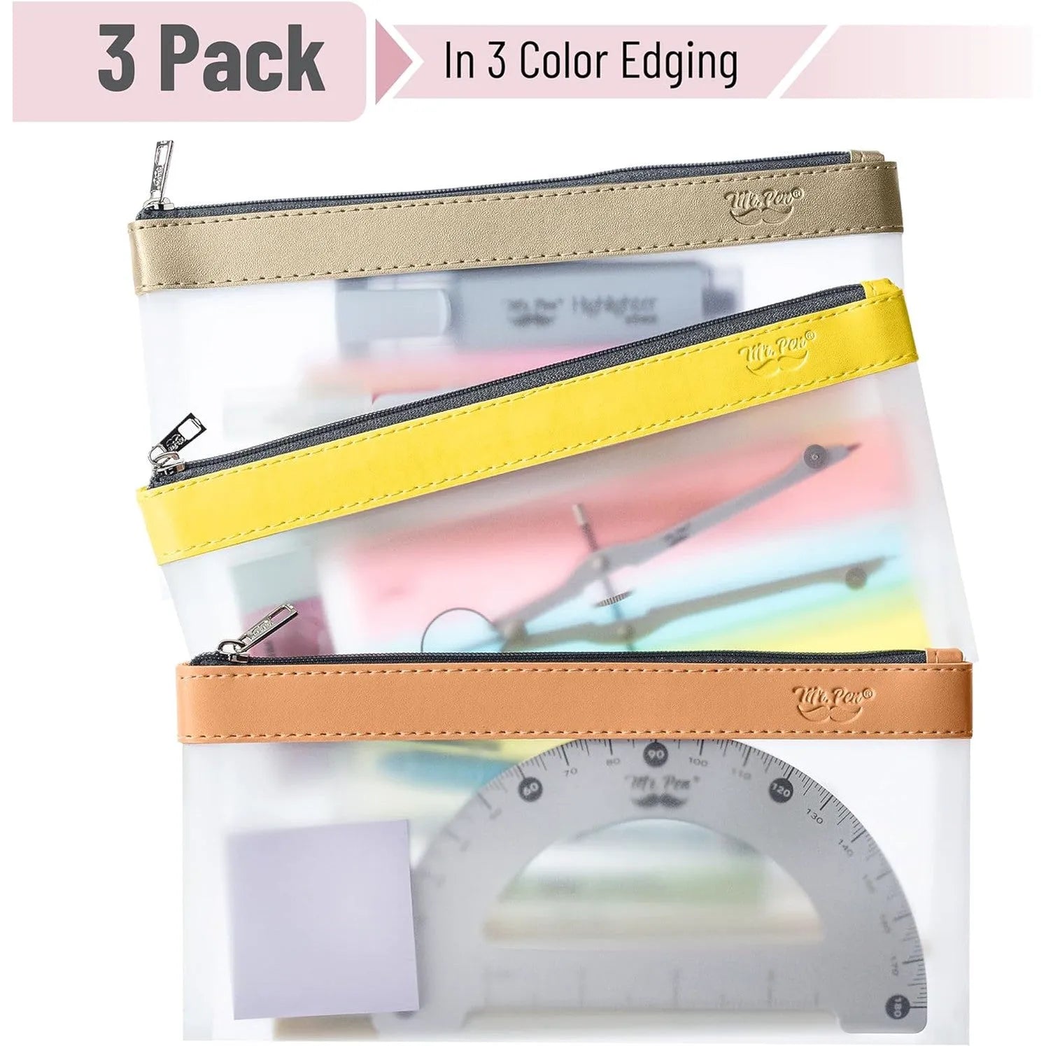 Clear Pencil Pouches (3-Pack) - Transparent TPU Zipper Bags for School, Travel & Makeup