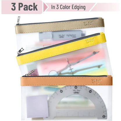 Clear Pencil Pouches (3-Pack) - Transparent TPU Zipper Bags for School, Travel & Makeup