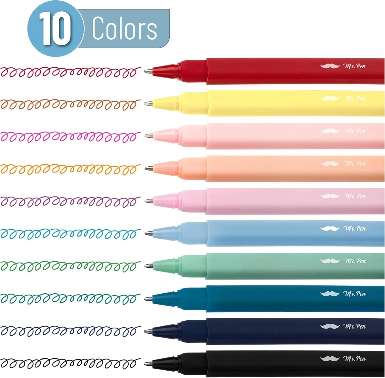 Aesthetic Pens 10 Pack - Assorted Colors, Square Body, 0.7mm Fine Point Ballpoint