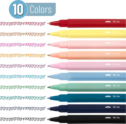 Aesthetic Pens 10 Pack - Assorted Colors, Square Body, 0.7mm Fine Point Ballpoint