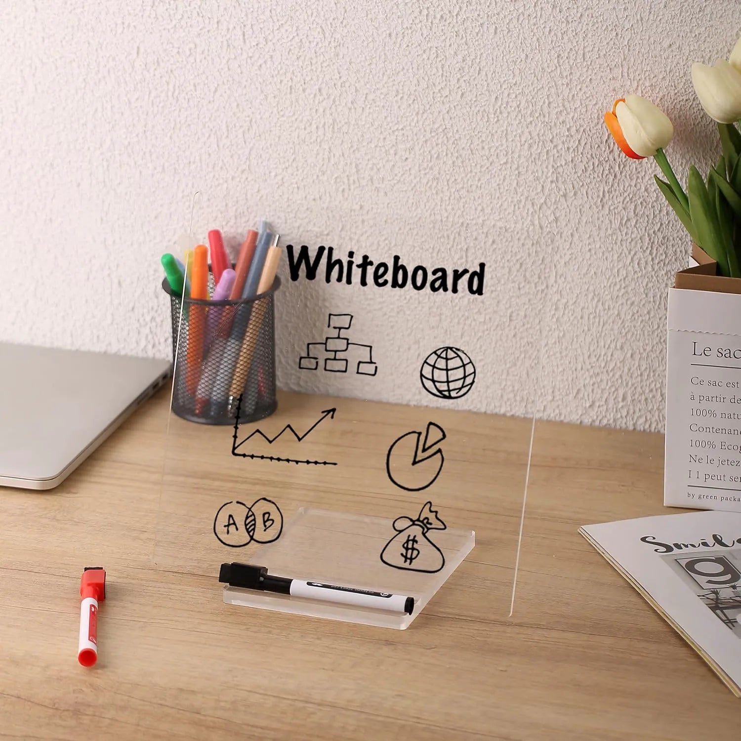 Clear Acrylic Dry Erase Board with Stand, 10"x10"