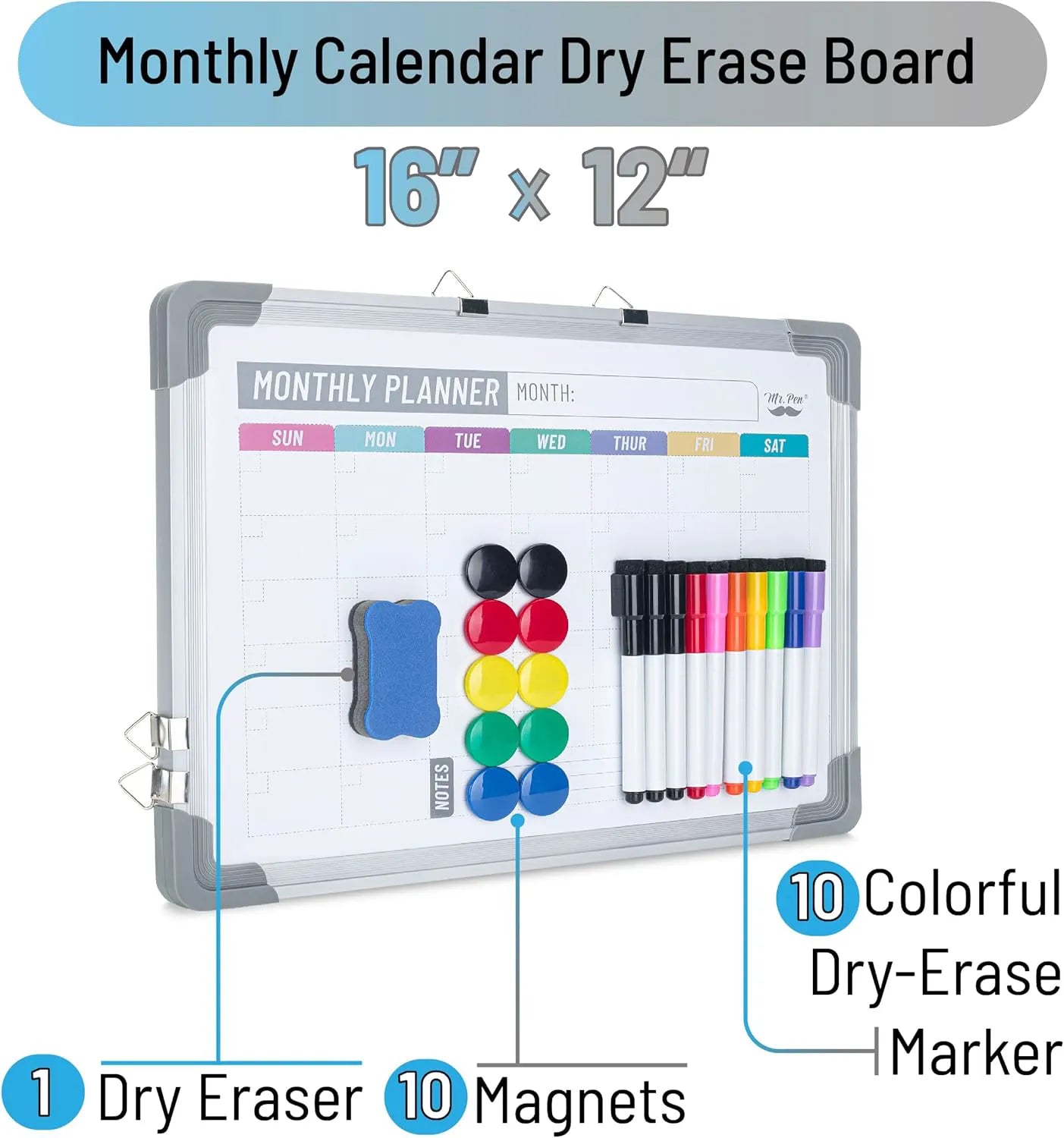 Double-Sided Whiteboard 12x16 with Weekly Planner and Blank Side