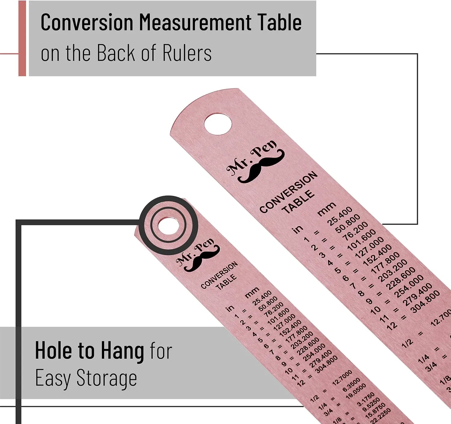 Steel Rulers 2-Pack (6 & 12 Inch) in Rose Gold