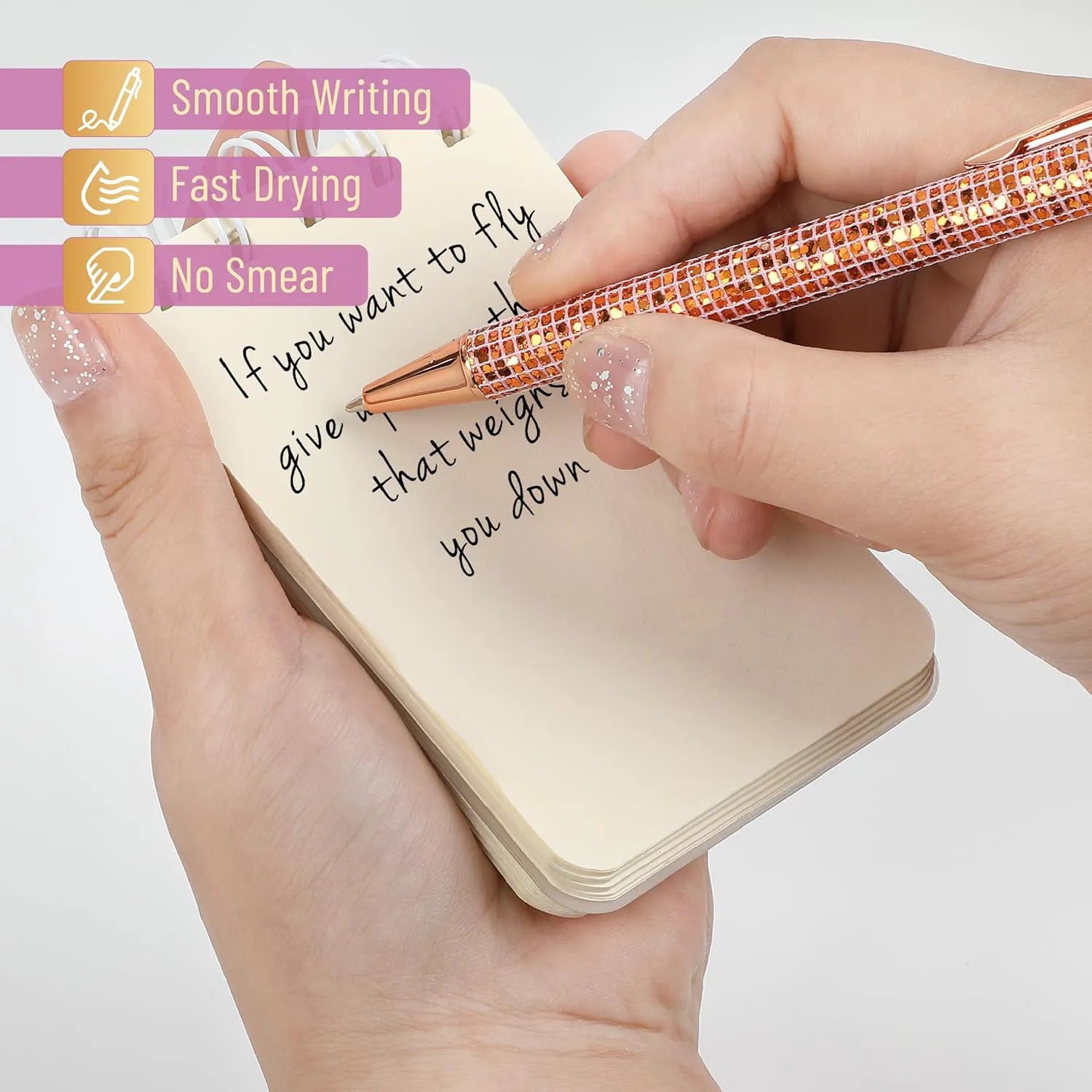 Mr. Pen Fancy Pens for Women - 7 Rose Gold Glitter Ballpoint Pens with 10 Refills, 1.0mm Black Ink, Cute Journaling Pens
