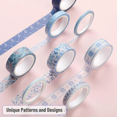 Ocean Breeze Blue Washi Tape Set - 21 Rolls, 5 Yards Each