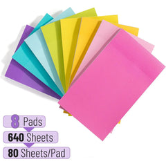 Colorful Large Sticky Notes 3x5 Inch 8 Pads 640 Sheets