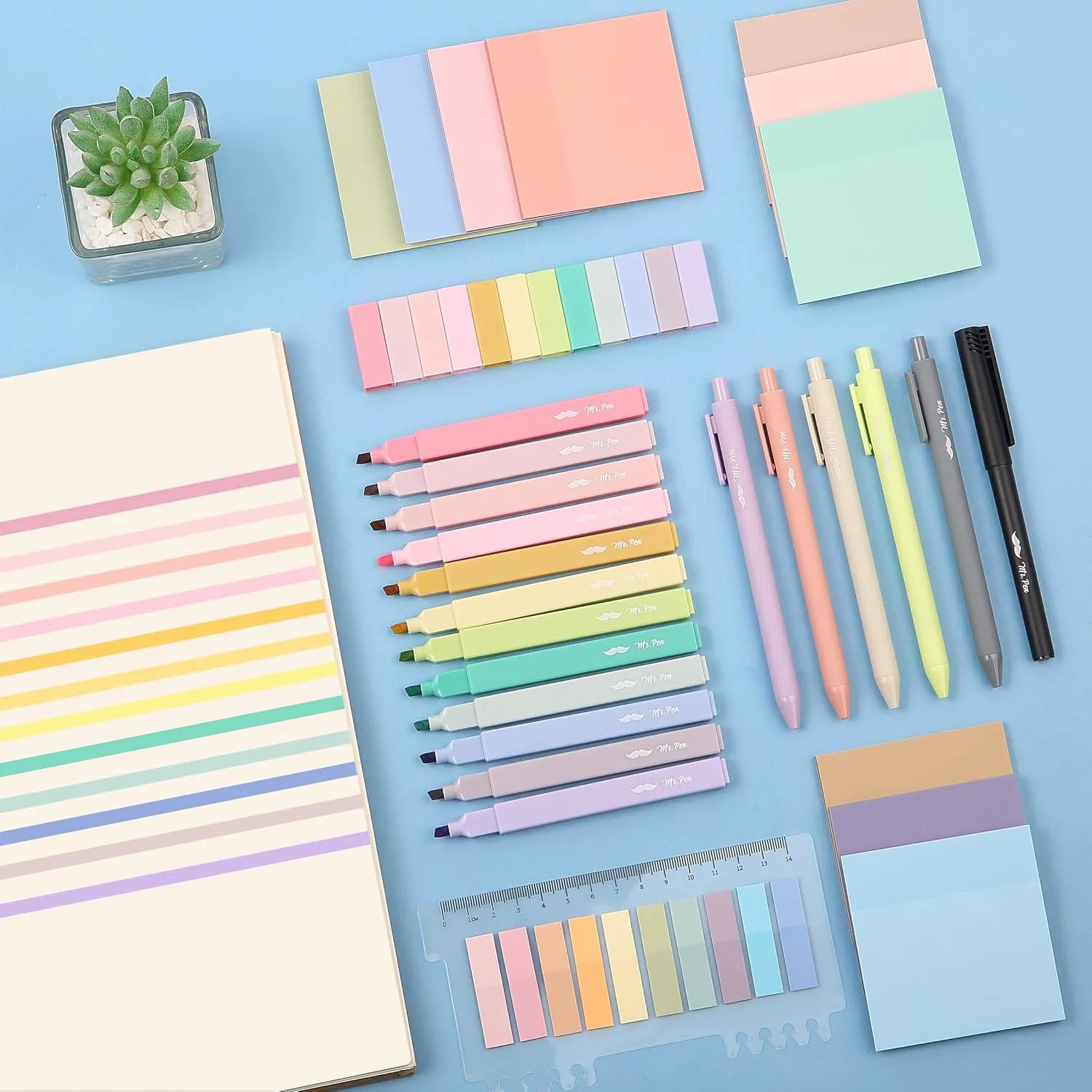 Aesthetic Book Annotation Kit - 38 Pieces with Highlighters, Gel Pens, and Sticky Notes