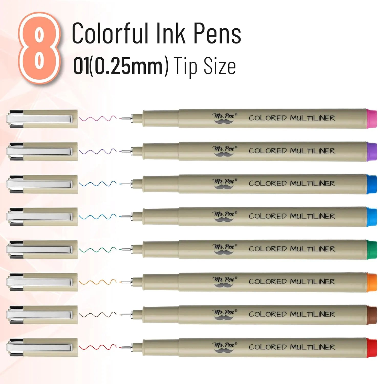 Colored Fineliner Pens for Drawing, 0.25mm Tip, 8 Pack