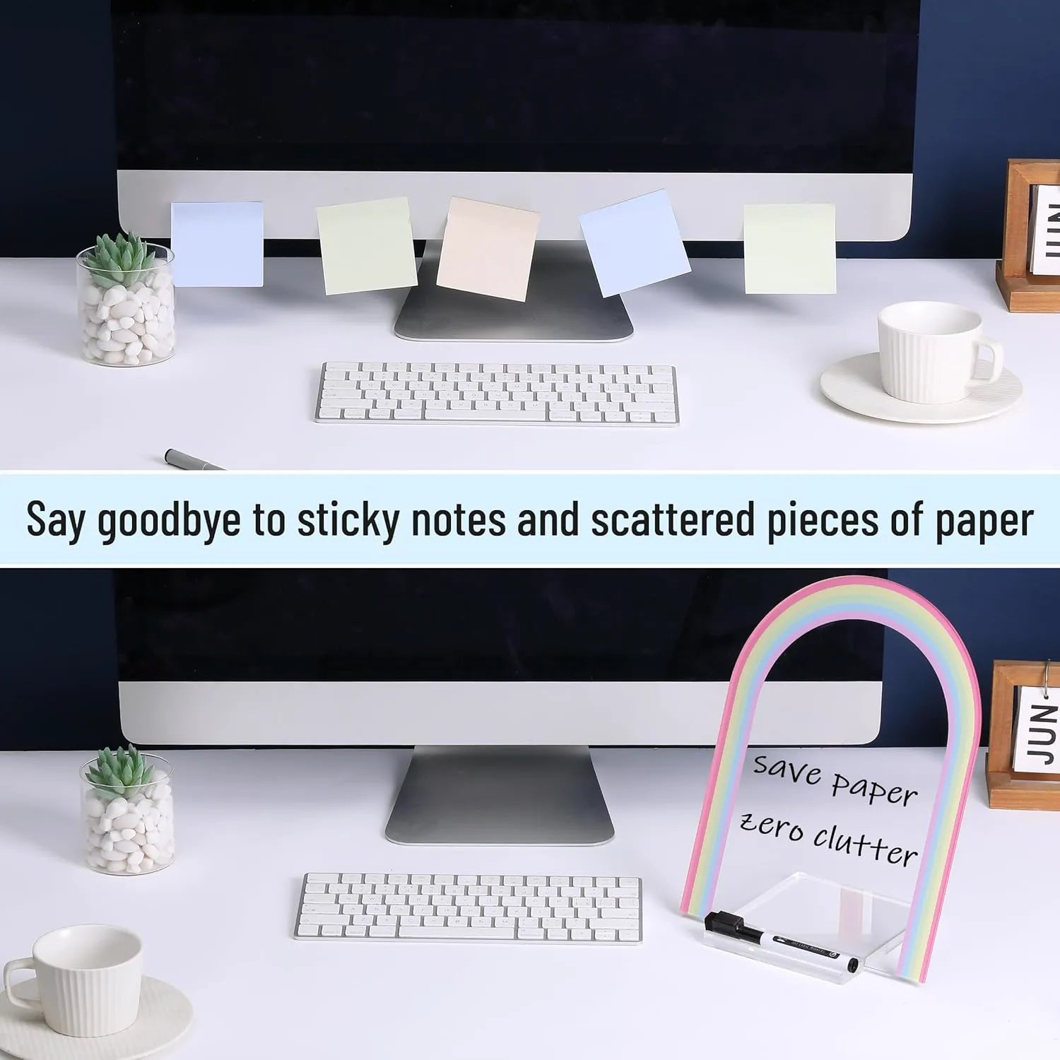Mr. Pen Clear Acrylic Board with Stand, 11.8" x 9", 3 Markers, Rainbow Theme, Desk Dry Erase Board
