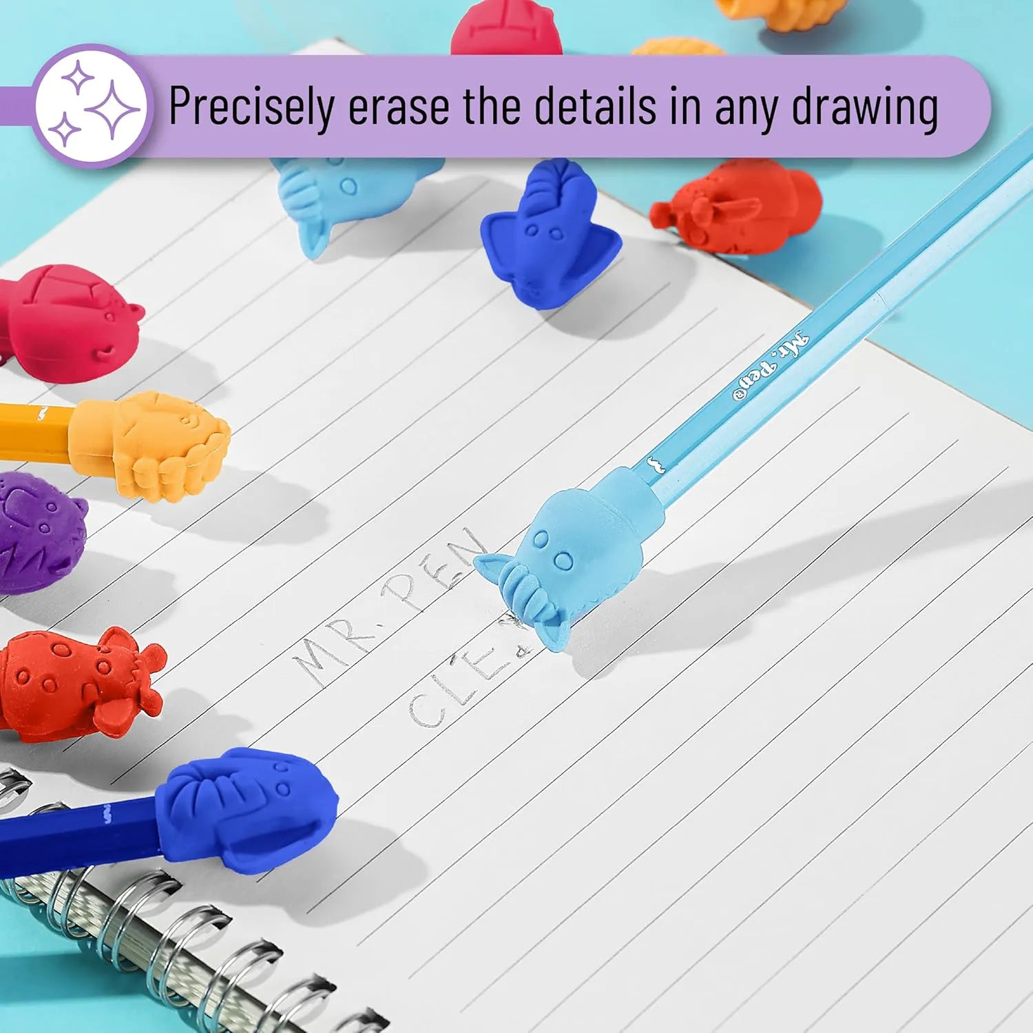 60 Pack Colorful Animal Pencil Top Erasers