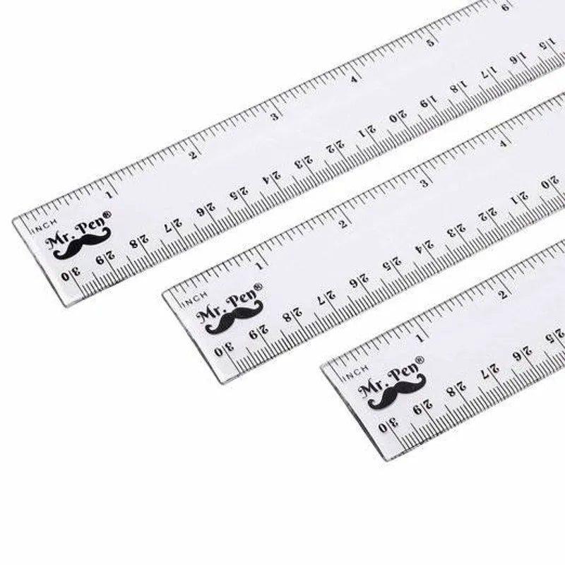 Clear Plastic Ruler 12 Inch (3 Pack) - Dual Side with Inches & Centimeters