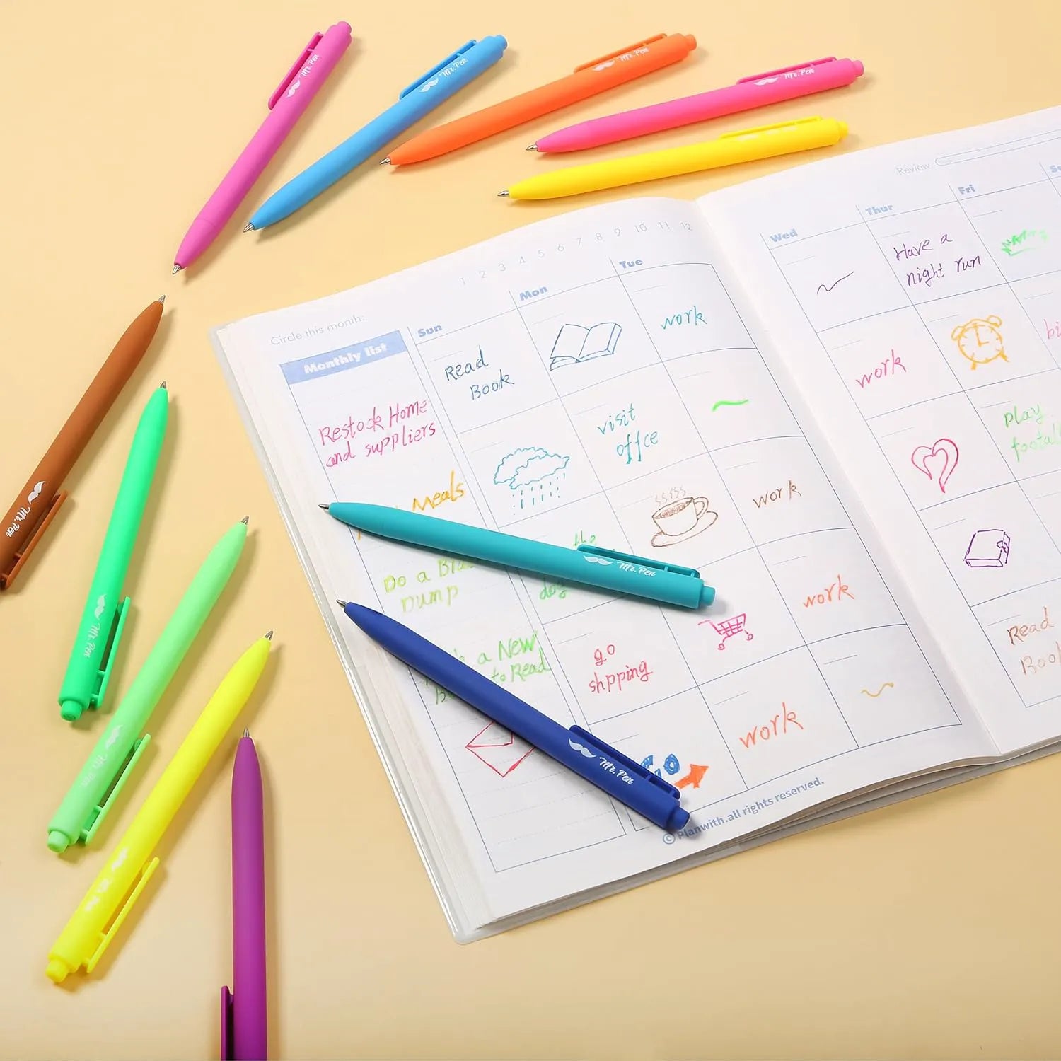 Retractable Gel Pens 12-Pack: Cute Design, Colored Ink, Quick-Dry, Fine Point 0.7mm