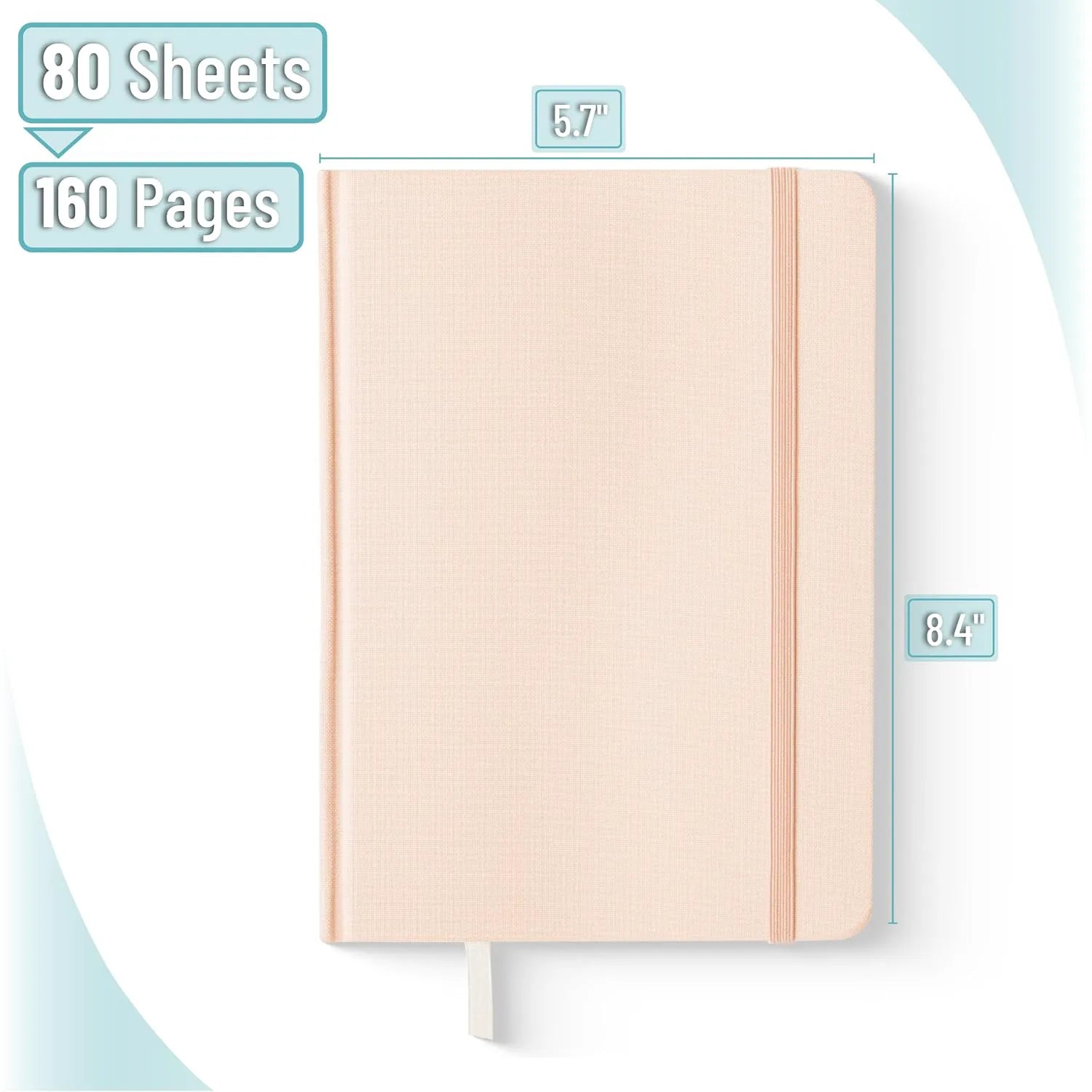 Mr. Pen Dotted Journal Notebook, 5.7" x 8.3", 160 Pages, Fabric Hardcover, Soft Blush Bullet Journal