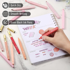 12 Pack No-Bleed Aesthetic Highlighters & Pens in Pink Shades for Bible Study