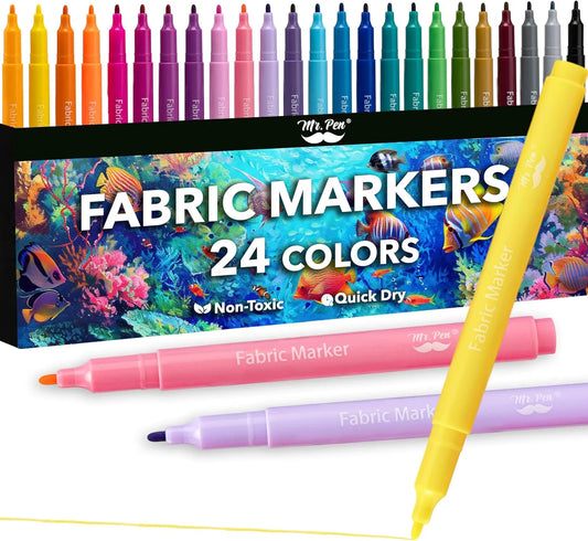 Permanent Fabric Markers, 24 Pack, 2.6mm Tip, Colorful