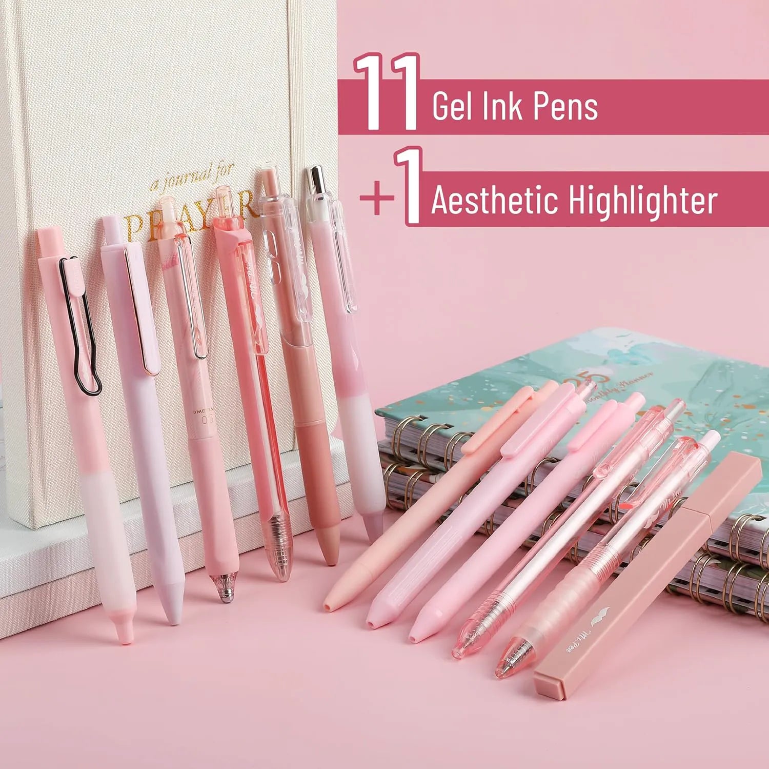 Mr. Pen Gel Ink Pen Set - 12 Pastel Pink Pens, Fine Point 0.5mm, Black Ink