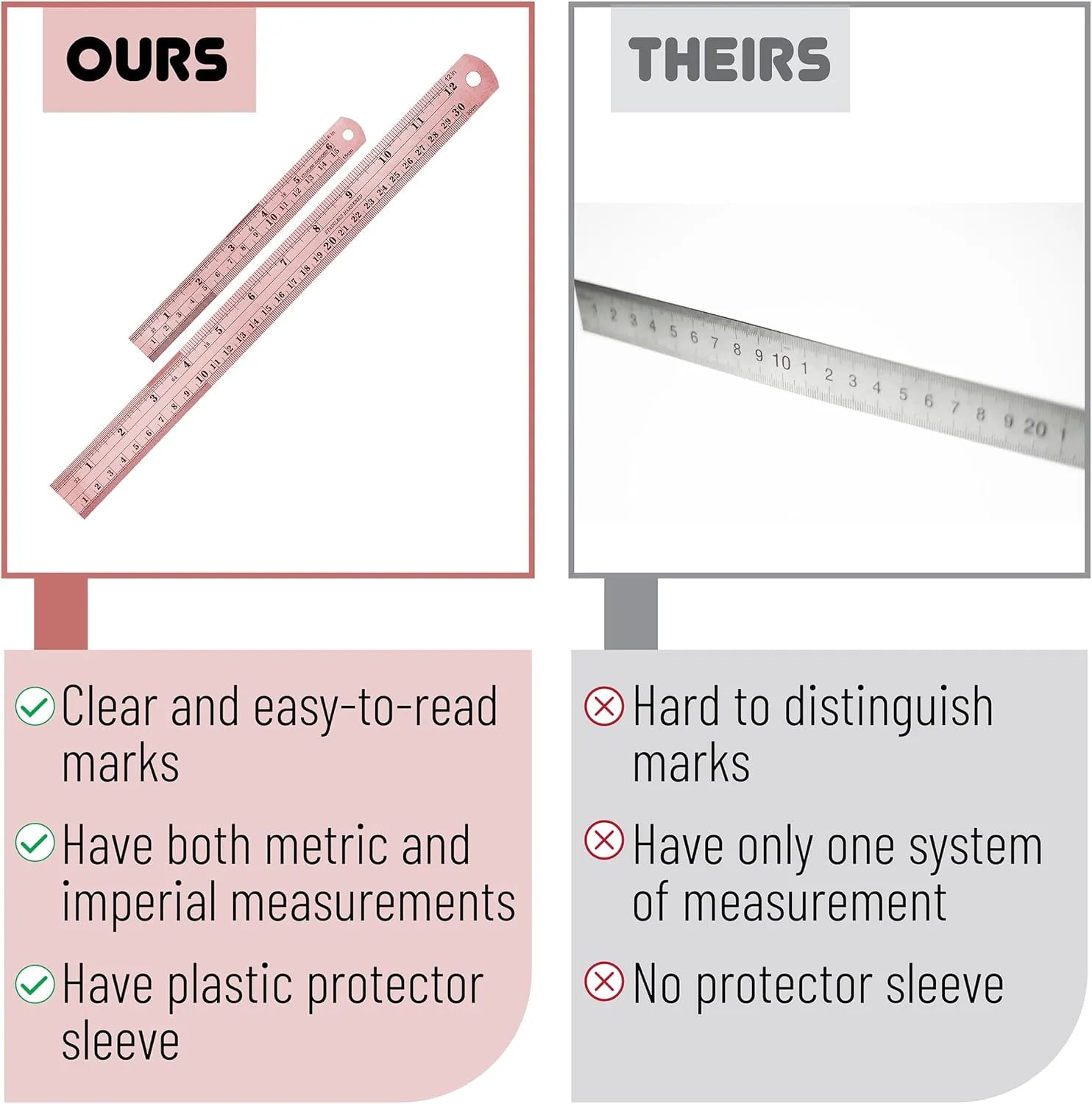 Steel Rulers 2-Pack (6 & 12 Inch) in Rose Gold