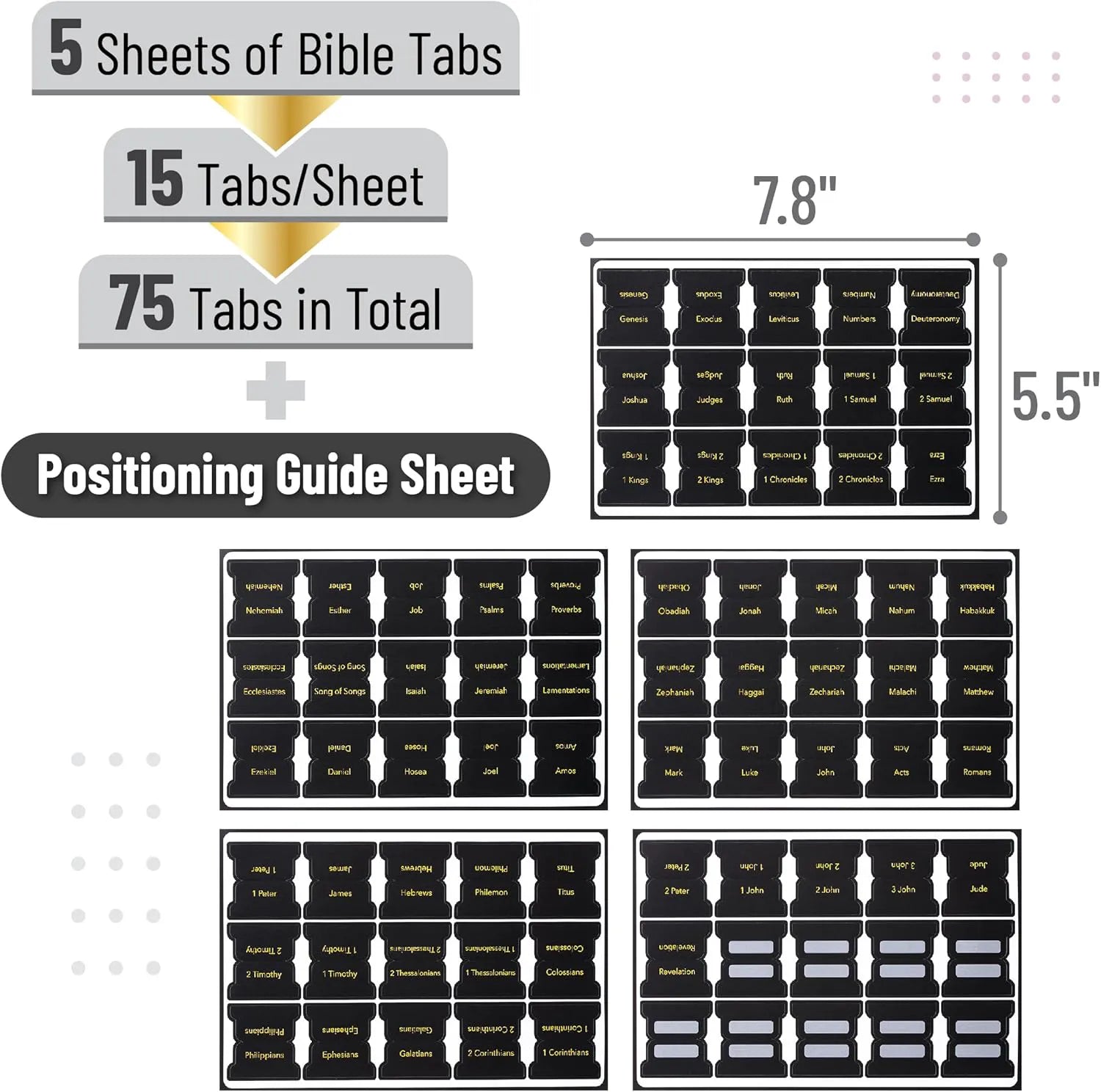 Mr. Pen Bible Tabs - 75 Laminated Tabs, Black with Gold Foil Lettering for Women and Men