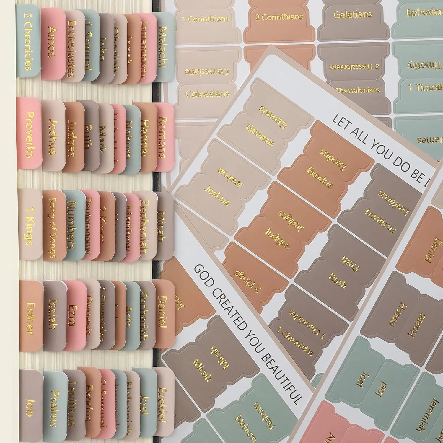 Mr. Pen Bible Tabs - 75 Gold Embossed Laminated Tabs, Spring Palette Design for Men & Women